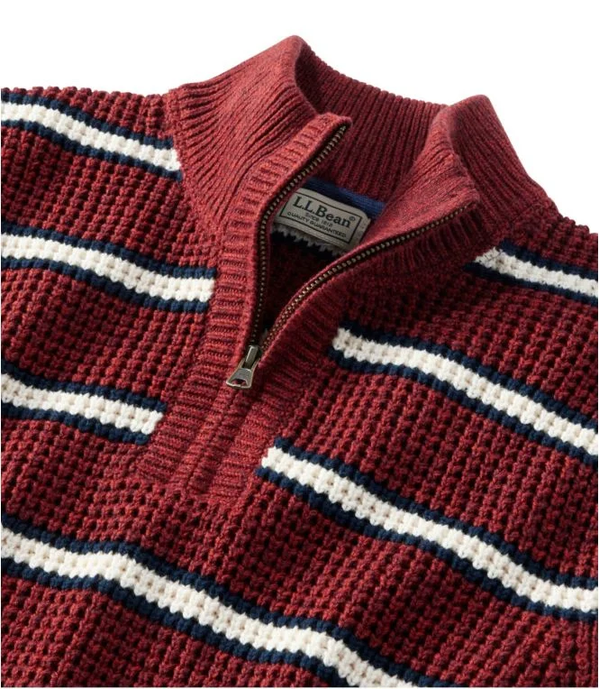 Men''s Organic Cotton Waffle Sweater, Quarter Zip, Stripe - Image 5