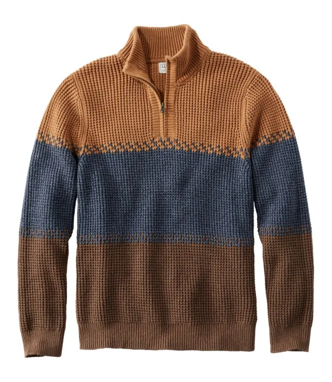 Men''s Organic Cotton Waffle Sweater, Quarter Zip, Stripe - Image 6