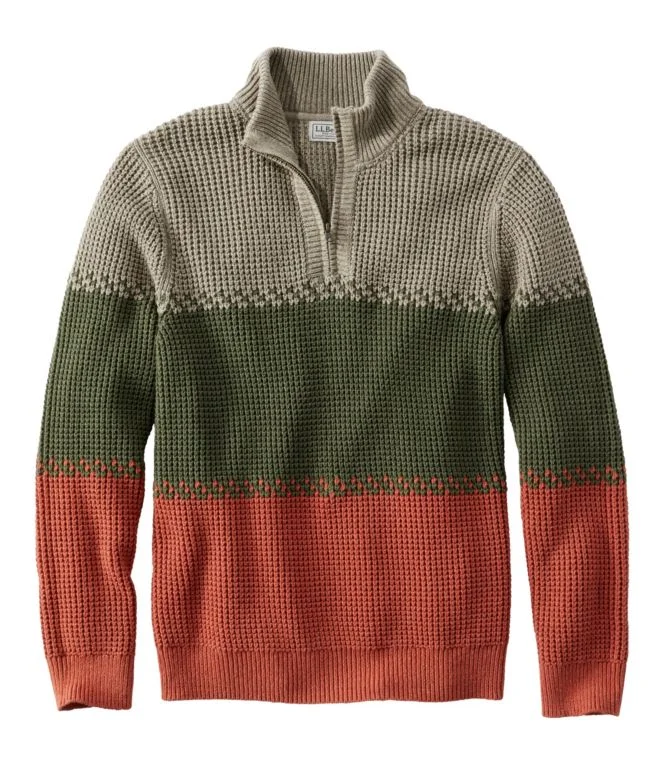 Men''s Organic Cotton Waffle Sweater, Quarter Zip, Stripe - Image 7