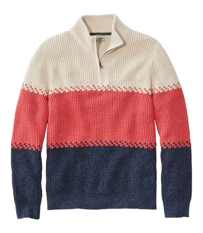 Men''s Organic Cotton Waffle Sweater, Quarter Zip, Stripe - Image 8