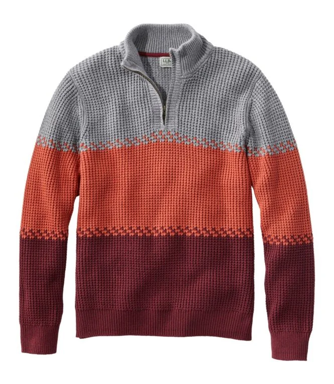 Men''s Organic Cotton Waffle Sweater, Quarter Zip, Stripe - Image 9