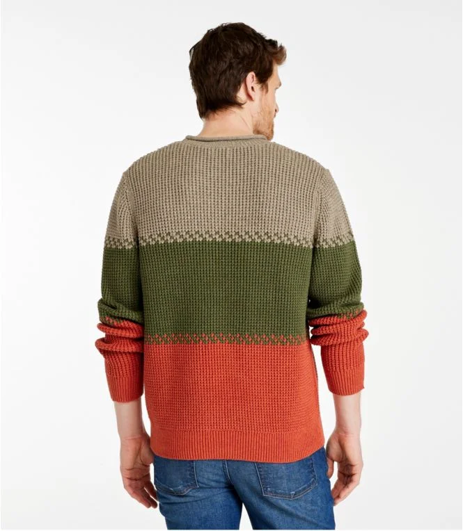 Men''s Organic Cotton Waffle Sweater, Rollneck Crew, Stripe