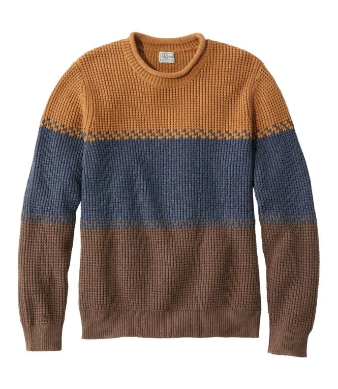 Men''s Organic Cotton Waffle Sweater, Rollneck Crew, Stripe