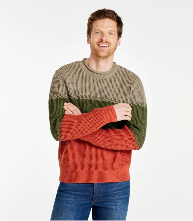 Men''s Organic Cotton Waffle Sweater, Rollneck Crew, Stripe - Image 3
