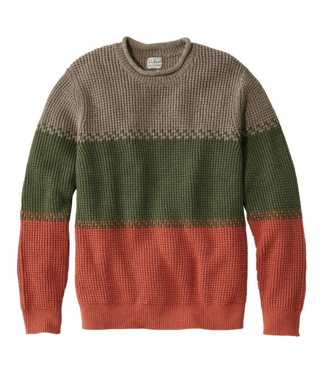 Men''s Organic Cotton Waffle Sweater, Rollneck Crew, Stripe - Image 5