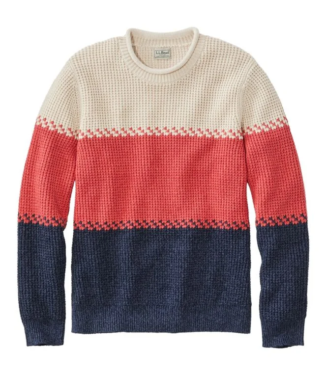 Men''s Organic Cotton Waffle Sweater, Rollneck Crew, Stripe - Image 6