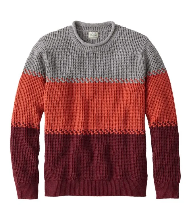 Men''s Organic Cotton Waffle Sweater, Rollneck Crew, Stripe - Image 7