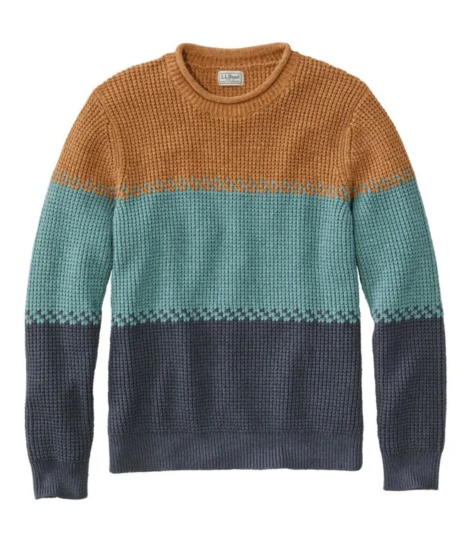 Men''s Organic Cotton Waffle Sweater, Rollneck Crew, Stripe - Image 8