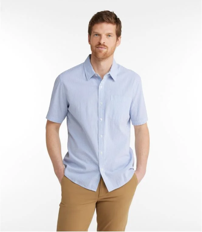 Men''s Organic Seersucker Shirt, Short-Sleeve, Slightly Fitted, Stripe