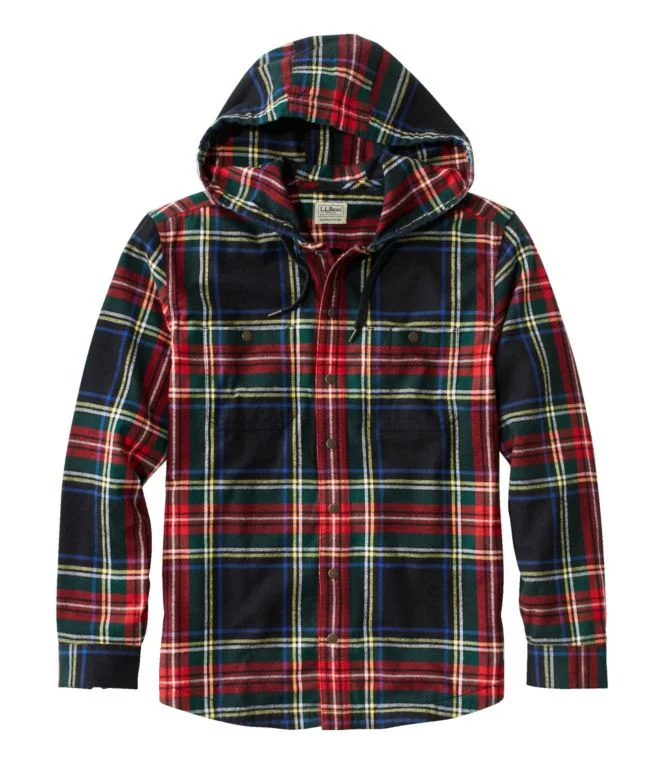 Men''s Scotch Plaid Flannel Hooded Shirt, Slightly Fitted