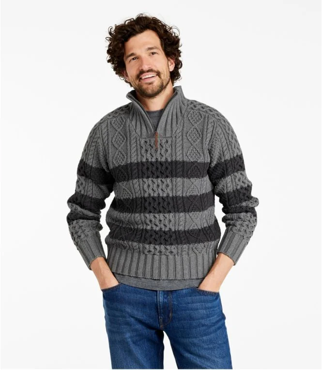 Men''s Signature Cotton Fisherman Sweater, Quarter-Zip, Stripe - Image 3