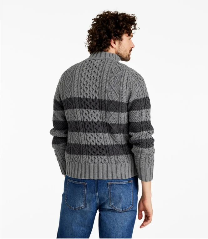 Men''s Signature Cotton Fisherman Sweater, Quarter-Zip, Stripe - Image 4