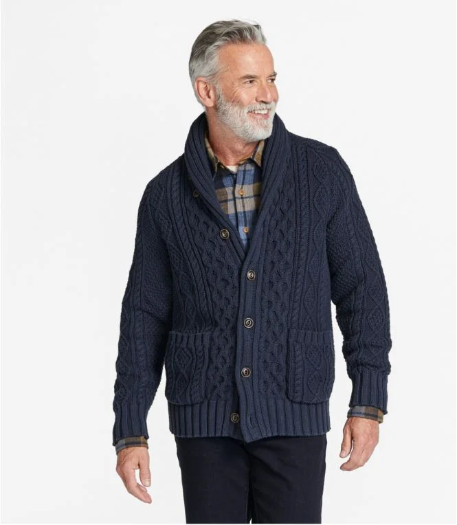 Men''s Signature Cotton Fisherman Sweater, Shawl-Collar Cardigan - Image 3