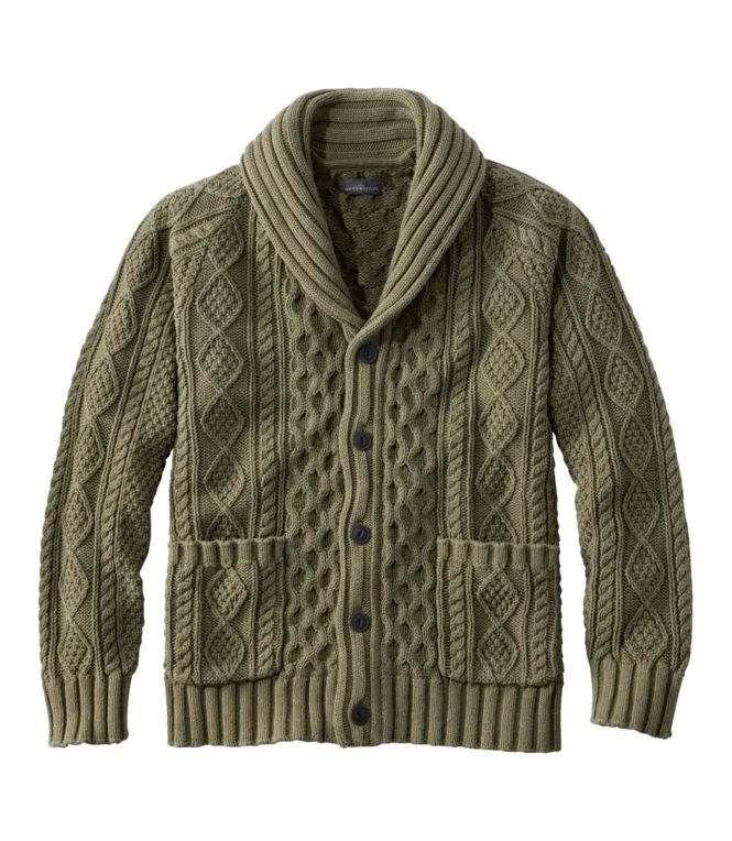 Men''s Signature Cotton Fisherman Sweater, Shawl-Collar Cardigan - Image 9
