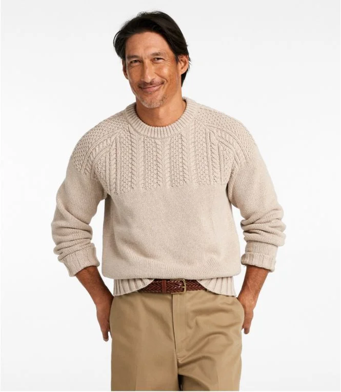 Men''s Signature Cotton Fisherman Sweater, Yoke Crewneck - Image 3