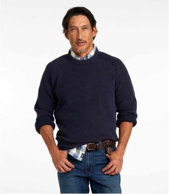 Men''s Textured Washed Cotton Sweaters, Crewneck