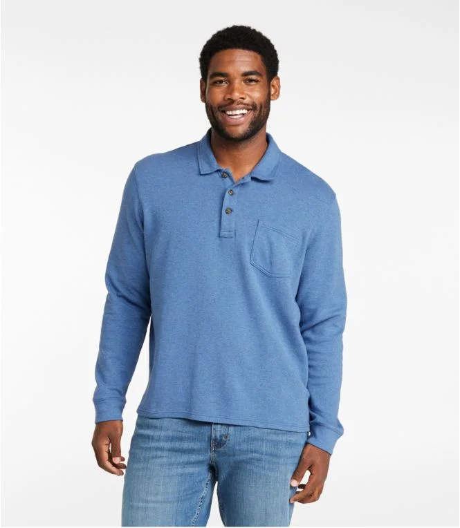 Men''s Washed Cotton Double-Knit Polo, Long-Sleeve