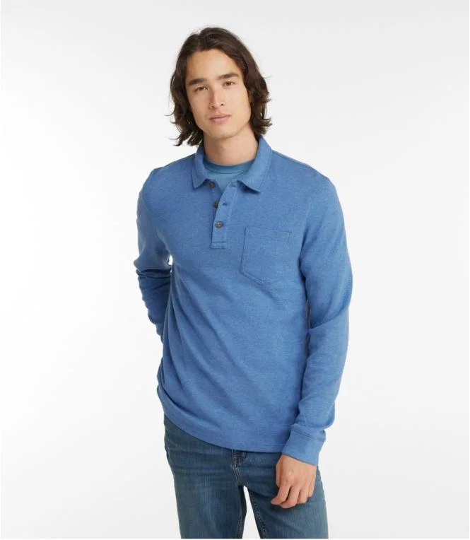 Men''s Washed Cotton Double-Knit Polo, Long-Sleeve - Image 3