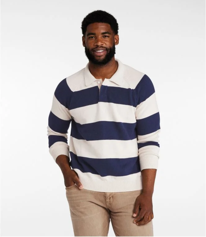 Men''s Wicked Soft Cotton/Cashmere Sweater, Rugby Polo, Stripe