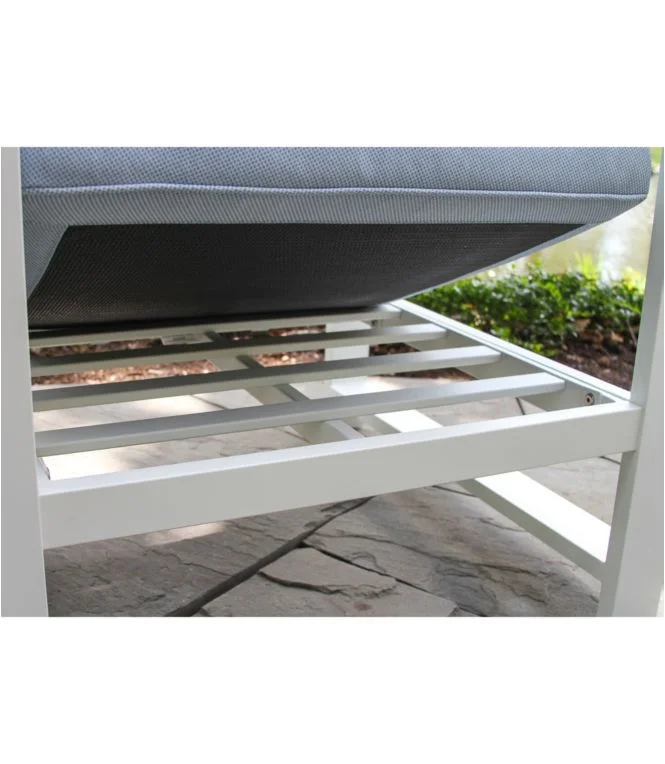 White Aluminum Deep Seating Armchair with Blue Cushions, Set of Two - Image 4