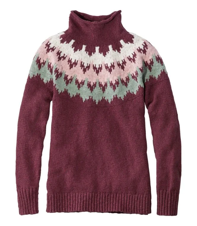 Women''s Cotton Ragg Sweater, Funnelneck Pullover Fair Isle - Image 12