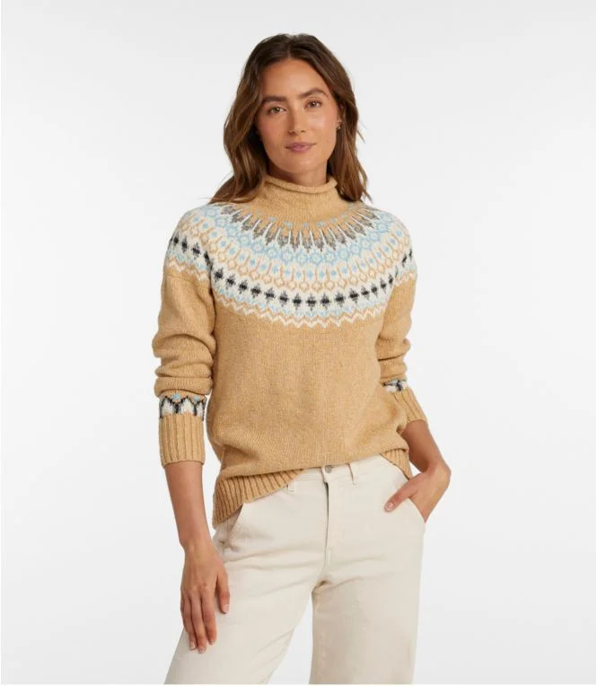 Women''s Cotton Ragg Sweater, Funnelneck Pullover Fair Isle - Image 3