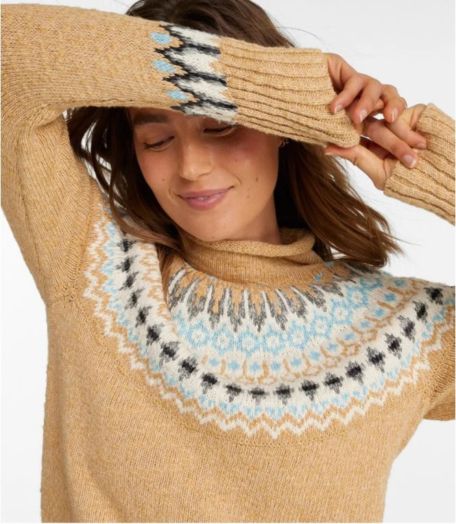 Women''s Cotton Ragg Sweater, Funnelneck Pullover Fair Isle - Image 6