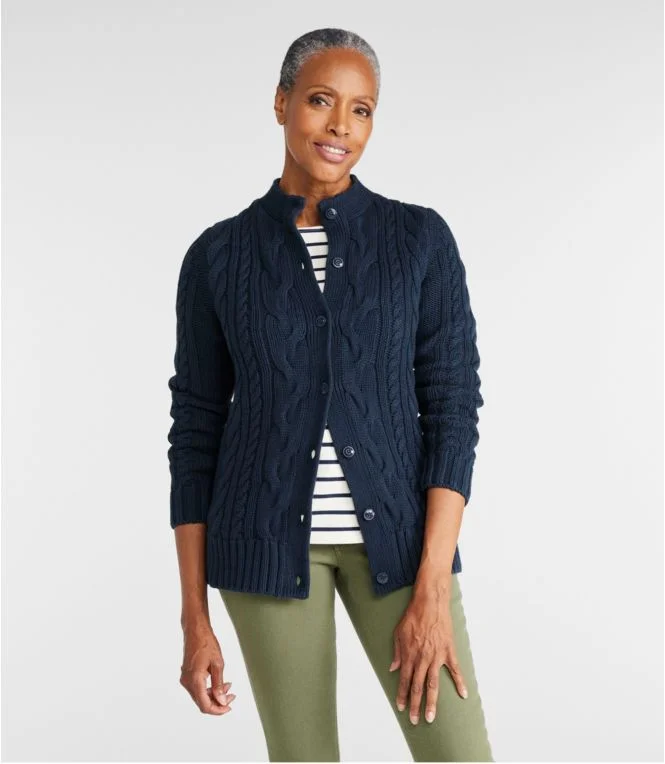 Women''s Double L® Cable Sweater, Button-Front Cardigan - Image 3