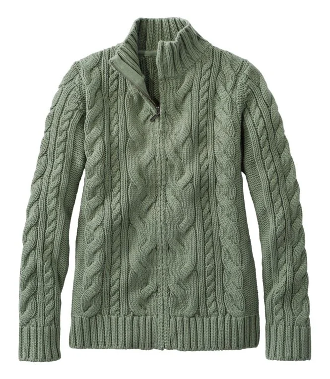 Women''s Double L® Cable Sweater, Zip Cardigan