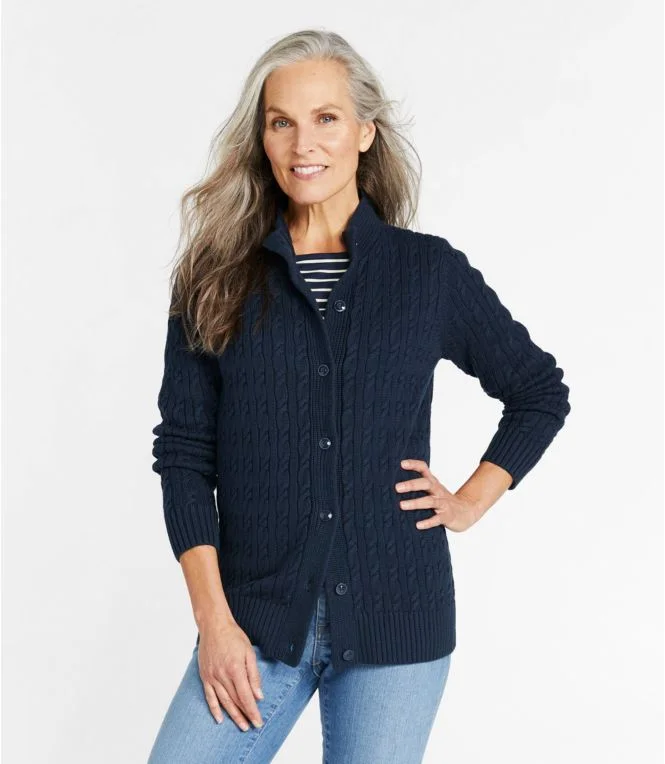 Alternative view of Women''s Double L Mixed-Cable Sweater, Button-Front Cardigan