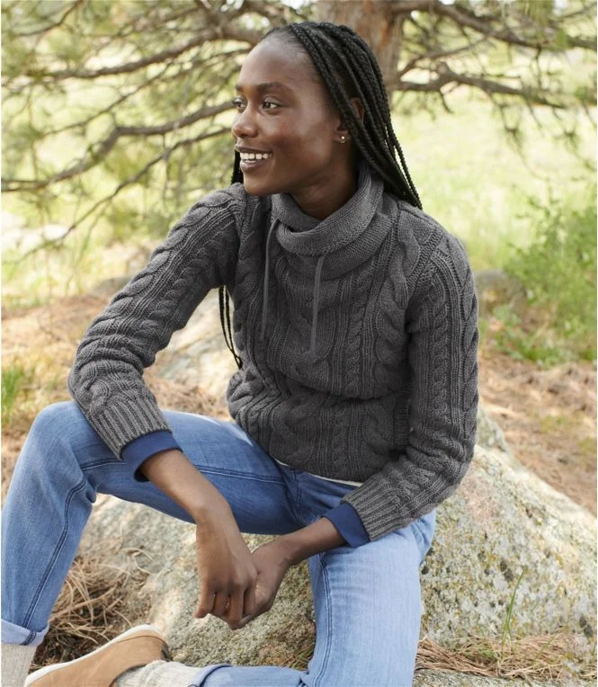 Women''s Double L® Mixed-Cable Sweater, Funnelneck - Image 7