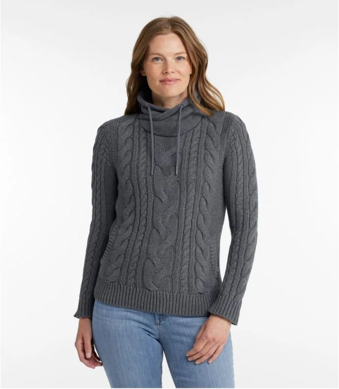 Women''s Double L® Mixed-Cable Sweater, Funnelneck - Image 3