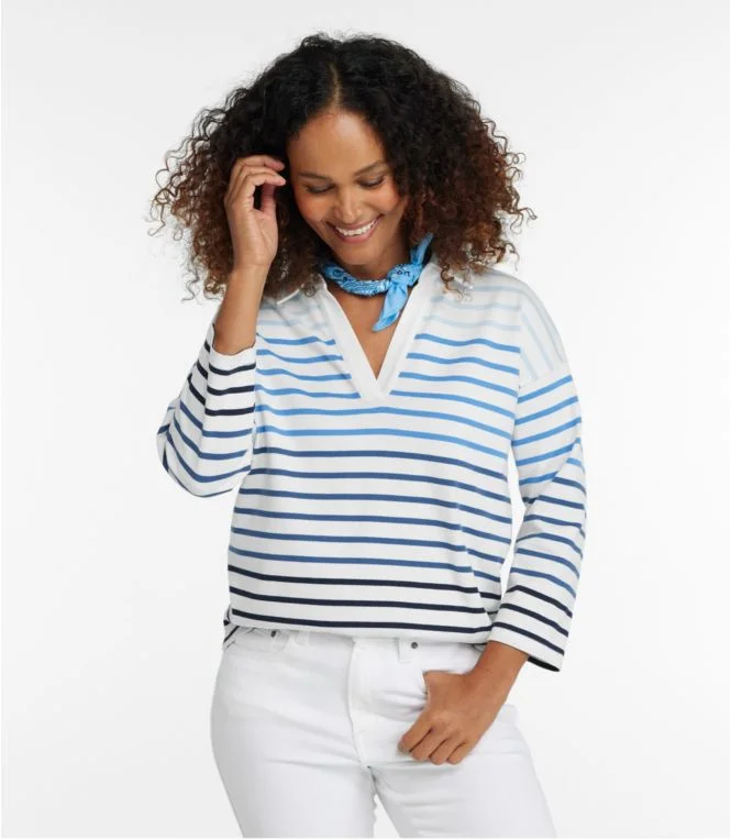 Women''s Heritage Mariner Top, Splitneck Polo Three-Quarter-Sleeve Stripe
