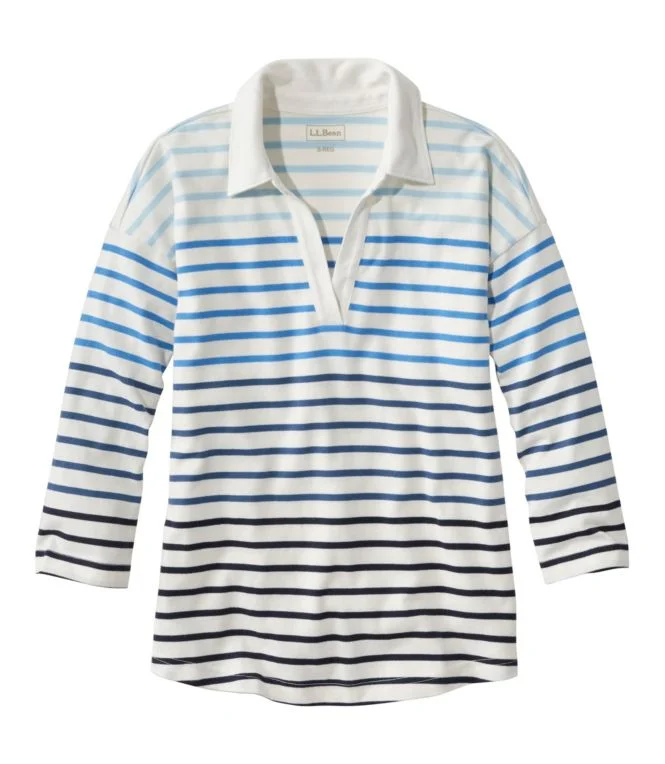 Alternative view of Women''s Heritage Mariner Top, Splitneck Polo Three-Quarter-Sleeve Stripe