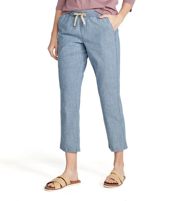 Women''s Lakewashed Pull-On Chinos, Mid-Rise Chambray Ankle Pants