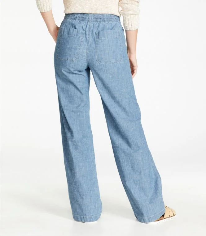 Women''s Lakewashed Pull-On Chinos, Mid-Rise Wide-Leg Chambray - Image 3