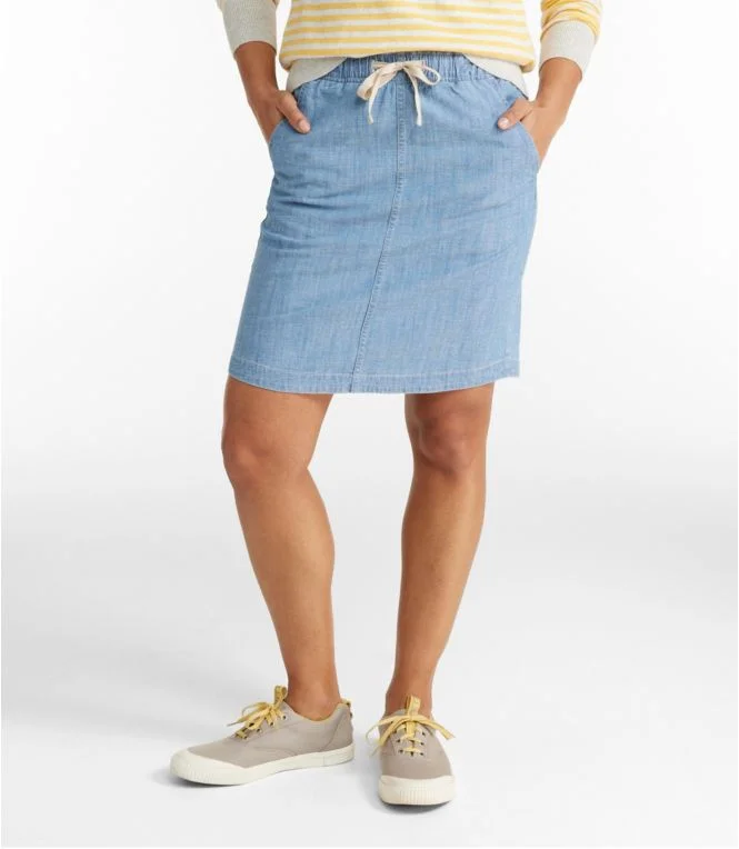 Women''s Lakewashed Pull-On Skirt, Mid-Rise Chambray