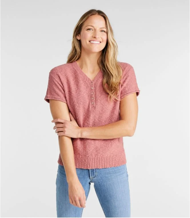 Women''s Midweight Cotton Slub Sweater, Henley Short-Sleeve