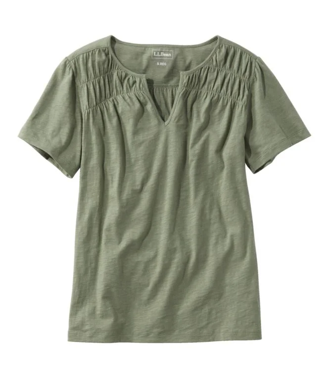 Alternative view of Women''s Organic Cotton Tee, Smocked Notch-Neck Short-Sleeve