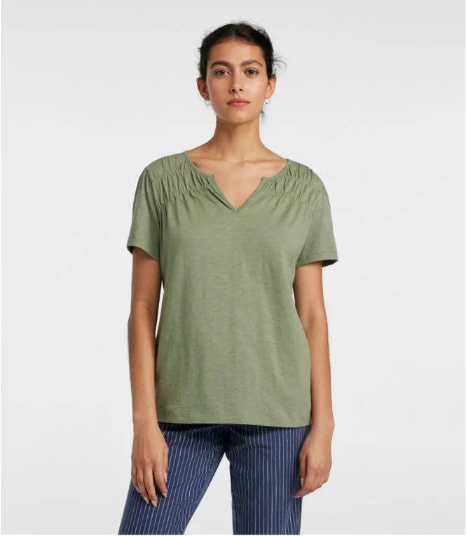 Women''s Organic Cotton Tee, Smocked Notch-Neck Short-Sleeve - Image 3