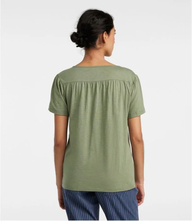 Women''s Organic Cotton Tee, Smocked Notch-Neck Short-Sleeve - Image 4