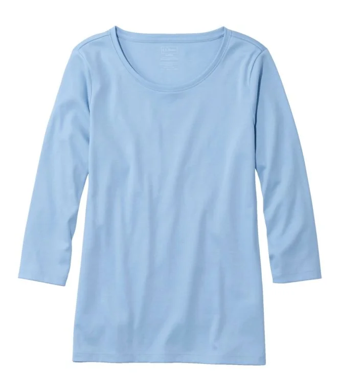 Women''s Pima Cotton Shaped Tee, Three-Quarter-Sleeve Jewelneck - Image 10