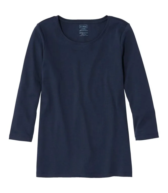 Women''s Pima Cotton Shaped Tee, Three-Quarter-Sleeve Jewelneck - Image 12