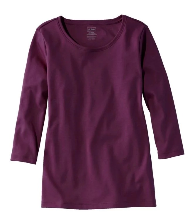 Women''s Pima Cotton Shaped Tee, Three-Quarter-Sleeve Jewelneck - Image 13