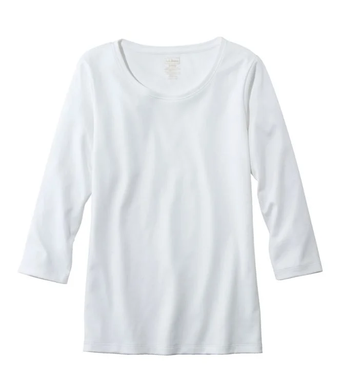 Women''s Pima Cotton Shaped Tee, Three-Quarter-Sleeve Jewelneck - Image 15