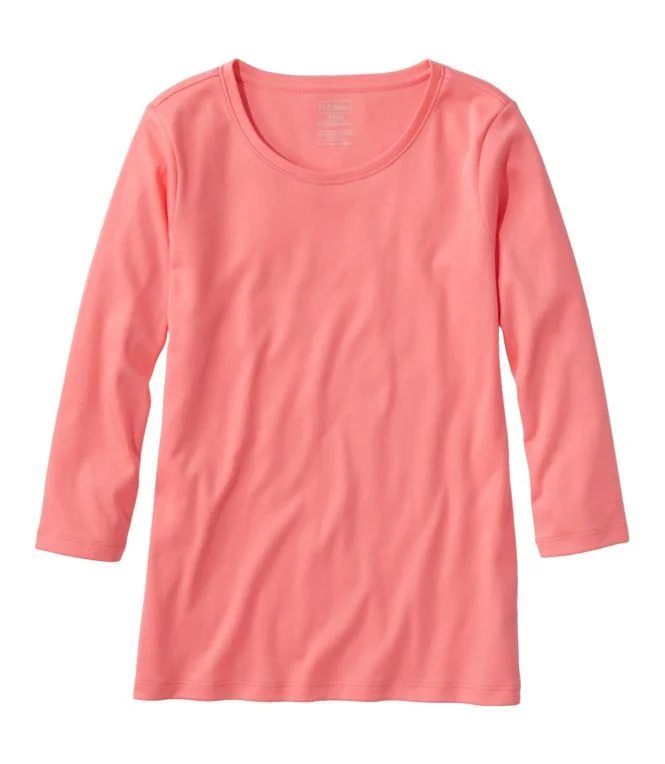 Women''s Pima Cotton Shaped Tee, Three-Quarter-Sleeve Jewelneck - Image 19