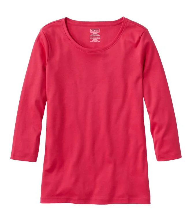 Alternative view of Women''s Pima Cotton Shaped Tee, Three-Quarter-Sleeve Jewelneck