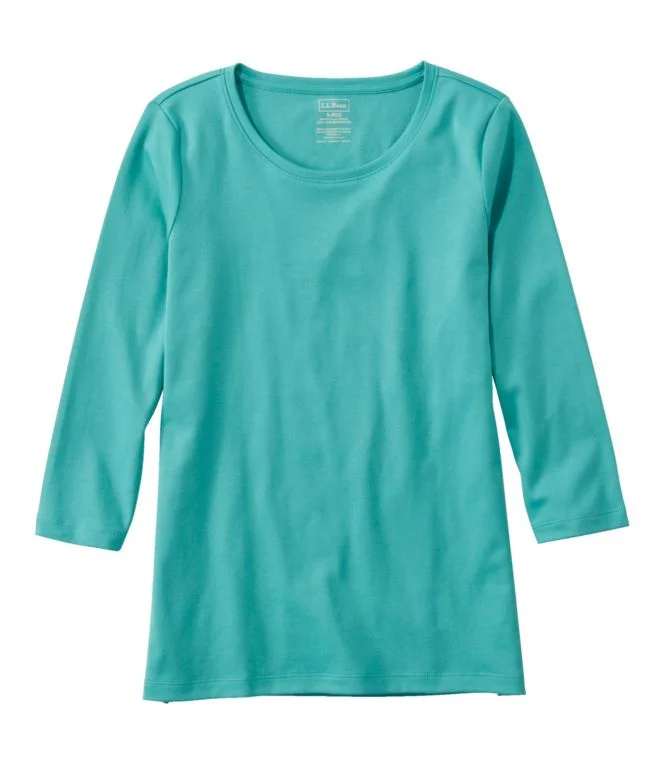 Women''s Pima Cotton Shaped Tee, Three-Quarter-Sleeve Jewelneck - Image 9
