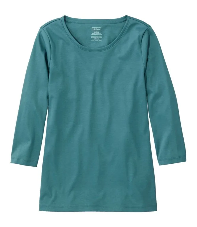 Women''s Pima Cotton Shaped Tee, Three-Quarter-Sleeve Jewelneck - Image 14