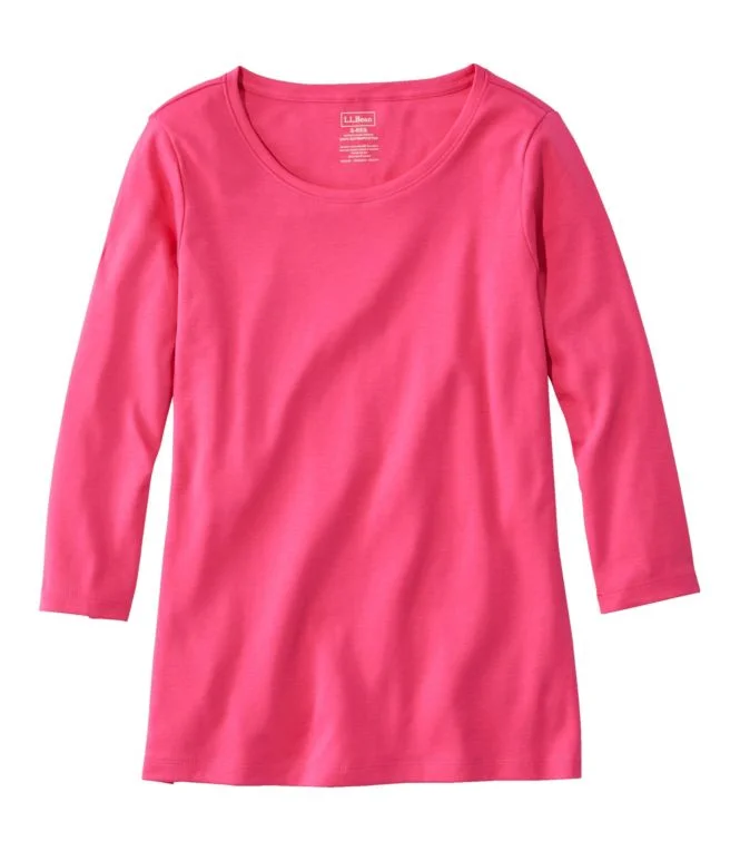Women''s Pima Cotton Shaped Tee, Three-Quarter-Sleeve Jewelneck - Image 17